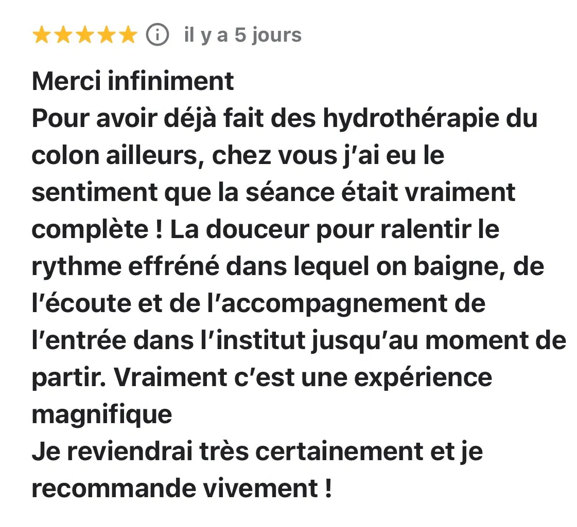 Avis Google 5 étoiles : séance complète, douceur et accompagnement